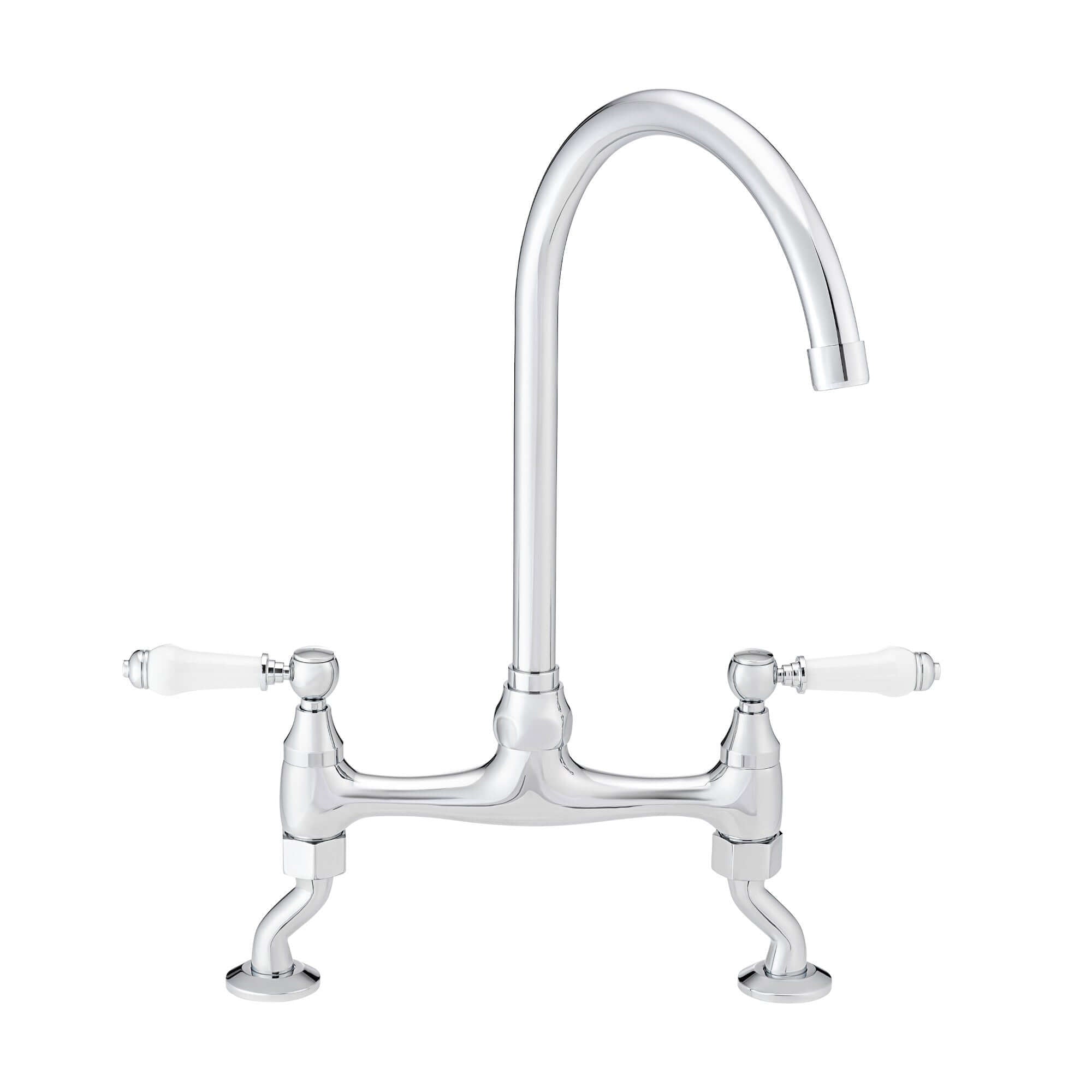 Buy Astbury traditional bridge kitchen mixer tap with white ceramic levers deck mounted - chrome Online UK | HOUSE OF ENKI